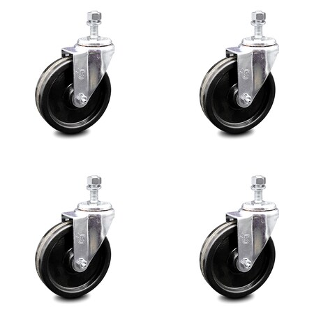 Service Caster 5 Inch Phenolic Wheel Swivel 12mm Threaded Stem Caster Set SCC-TS20S514-PHR-M1215-4